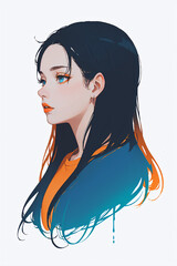 A drawing of a girl with long black hair and blue eyes made with AI