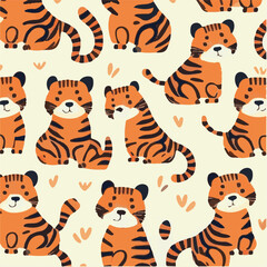 Fototapeta na wymiar cute simple tiger pattern, cartoon, minimal, decorate blankets, carpets, for kids, theme print design 