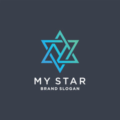 Star logo design vector icon with letter M