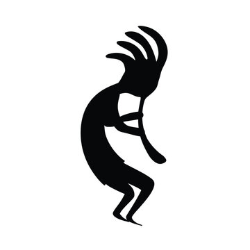 Kokopelli fertility deity icon vector. Native Americans ethnic tattoo aztec symbol. Kokopelli with flute isolated illustration