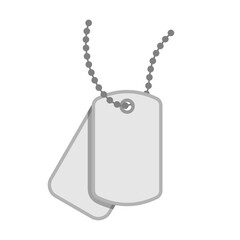 Dog tag icon on light background. Badge symbol. ID, soldier, war, metallic military silver badge, blood type, veterans day. Flat design. Vector illustration