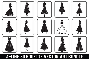 A-Line silhouette vector, Fashion illustration A-Line, Women's clothing vector, Dress outline vector, Fashion design template, Female figure vector, Fashion sketch A-Line, Apparel design illustration