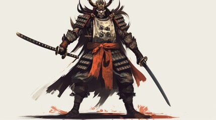 Fototapeta premium Fierce samurai warrior in traditional armor, wielding a katana and exuding an aura of honor and determination