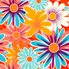 Obraz premium A bunch of colorful flowers on a red background. Generative AI.