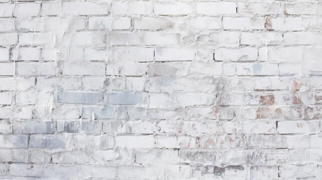 White painted old brick Wall panoramic background - white brick wall background, Generative AI