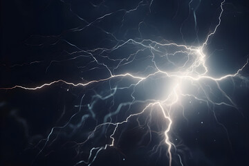Flash of lightning on dark background. Thunderstorm. AI generated - obrazy, fototapety, plakaty