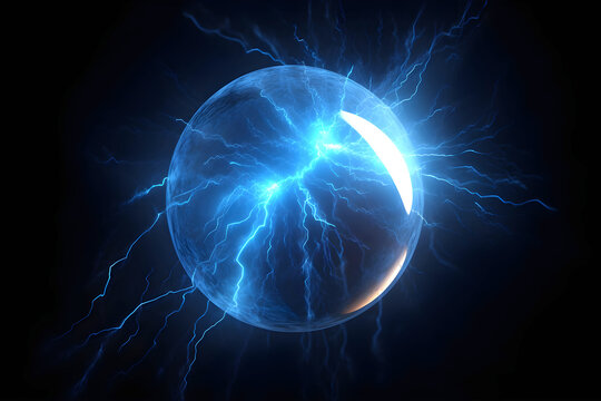 Electric Ball. Ball lightning on dark background. AI generated
