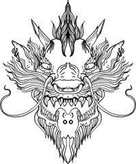 Hand drawn Face Dragon and Thai line art. Icon isolate on white and illustration dragon.dragon symbols, various geometric shapes.