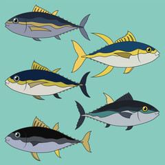 set tuna fish in colors, vector art