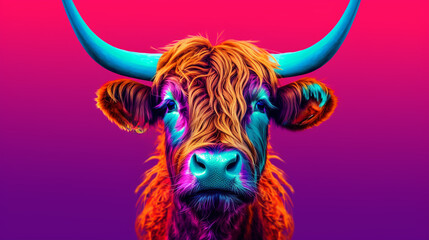 Highland cattle pop art style, bright colours, comic book,  Created using generative AI tools.