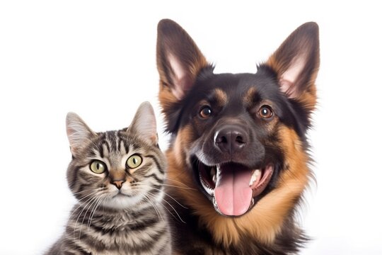 Dog and a cat are friends and they pose funny. Ai generated.