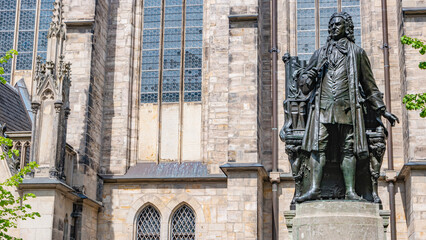 Leipzig, Saxony, Germany - Statue of Sebastian Bach in historical downtown of city.