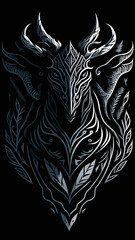 T-shirt print, vector image,  dragon, tribal dragon, generative AI