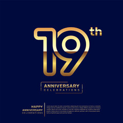 Fototapeta na wymiar 19 year anniversary logo design, anniversary celebration logo with double line concept, logo vector template illustration