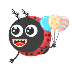 Abstract Flat Cartoon Different Animal Insect Ladybug With Balloons Vector Design Style Elements Fauna Wildlife
