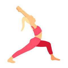 Training pilates yoga pose. Blonde sport ponytail hair female, lady, woman, girl. Meditation, mental health, fitness, gym. Vector illustration in cartoon flat style isolated on white background.