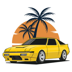 classic car vector art illustration vehicle design - obrazy, fototapety, plakaty