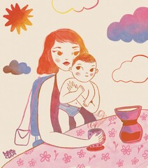 Coffee break mom and baby