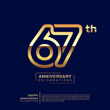 67 year anniversary logo design, anniversary celebration logo with double line concept, logo vector template illustration