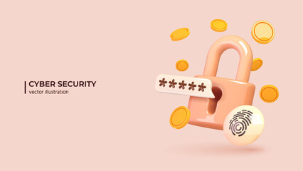 Data protection, safety, encryption, protection, privacy concept. Realistic 3d design of padlock, lock with password. The personal data protection. Vector illustration in cartoon minimal style. - 606547514