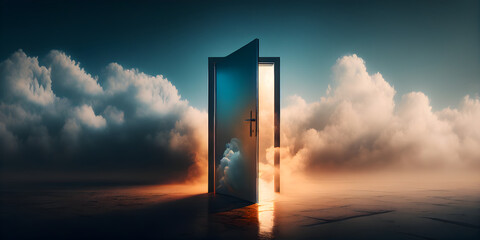 Way to the Lord. Doors to Paradise. The path to dreams. Path to the clouds. AI generative