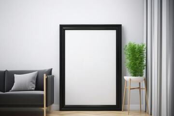 Fototapeta na wymiar Contrasting Elegance: Black Frame Enhancing a Vibrant Living Room