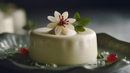Obraz na płótnie Canvas Vanilla bean panna cotta, showcasing its smooth and velvety texture, ai generative