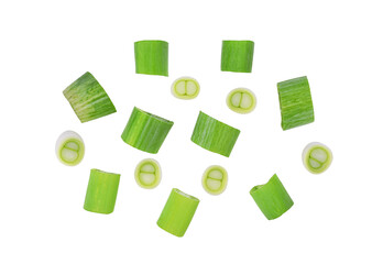 Chopped green japanese onion isolated on transparent background. PNG