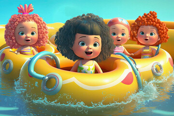  Summer holidays with children.. Illustration for children, generative ai.