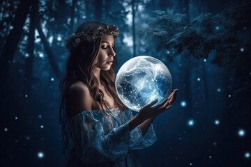 Naklejka premium Female magic. Riddle, astrology, zodiac. Banner. Generative ai