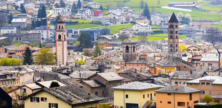 historic town poschiavo in switzerland panorama
