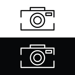 Camera outline icon on white and black background. Vector illustration