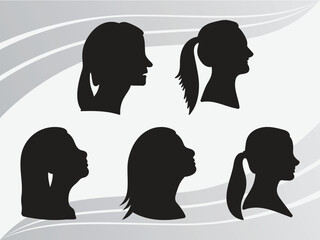Beautiful Woman Side Face, Woman Heads Silhouette, Female Hair Fashion For Silhouette, Woman Face Vectors SVG, Woman Heads Bundle SVG