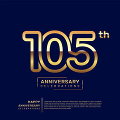 105 year anniversary logo design, anniversary celebration logo with double line concept, logo vector template illustration - obrazy, fototapety, plakaty