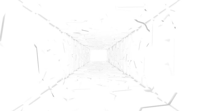 White corridor with cracks slow motion