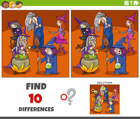Obraz premium differences game with cartoon witches fantasy characters