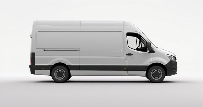 Side View of a White Delivery Van on White Background 3D Rendering
