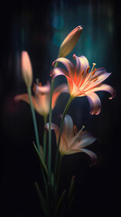 Beautiful close-up of vibrant lilys on a dark background, made with generative AI