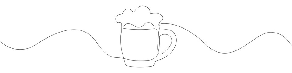 Beer icon line continuous drawing vector. One line Pint icon vector background. A Pint icon. Continuous outline of A mug of beer with foam icon.