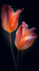 Fototapeta na wymiar Beautiful close-up of vibrant tulips on a dark background, made with generative AI