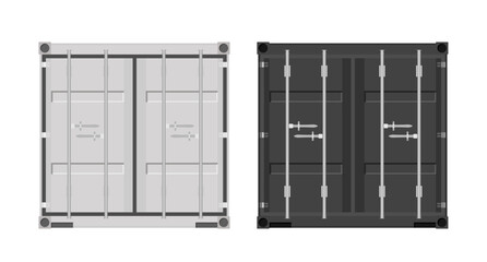 Black and white cargo container doors. Shipping containers. Vector illustration in flat style. Isolated on a white background.