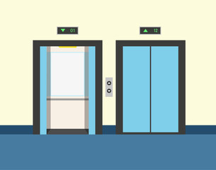 Vector illustration of open and closed elevator doors. Vector illustration in flat style.	
