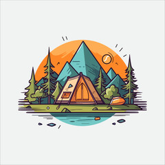 tent camping summer vector, very suitable for outdoor logo or screen printing, etc