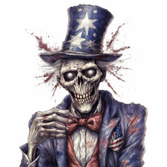 Occult Zombie 4th of July with American Flag Dark and Moody Clip Art