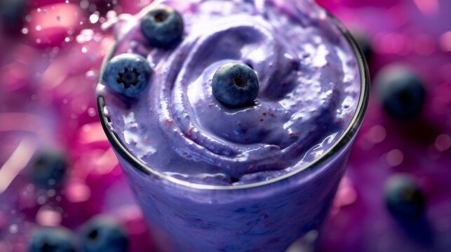 Blueberries In A Smoothie With A Vibrant Purple Swirl