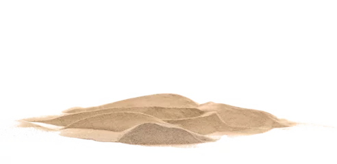 Foto auf Acrylglas Makrofotografie Desert sand pile, dune isolated on white, with clipping path, side view