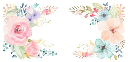 Watercolor pastel flower decorative frame border, cut out. Copy space. Based on Generative AI