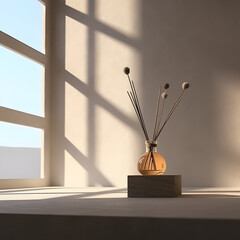 Reed Diffuser Grabs Spotlight on Stone Table Surface with generative AI Technology
