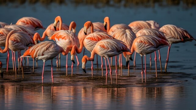 A stunning aerial view of flamingos in formation, their synchronized movements resembling an intricate dance