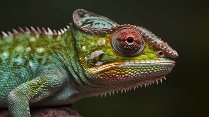 Fototapeta premium A close-up shot of a chameleon's eye, revealing the intricate details and unique pattern of its iris